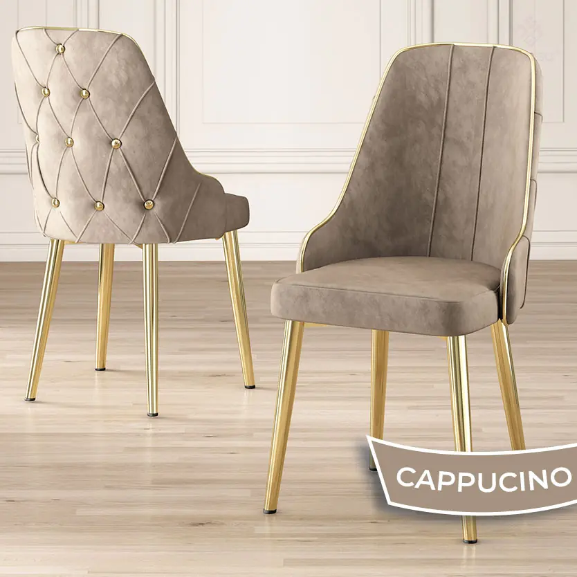Asel Serisi 90x160 Lak Panel Sonata Masa ve 6 Sandalye Gold