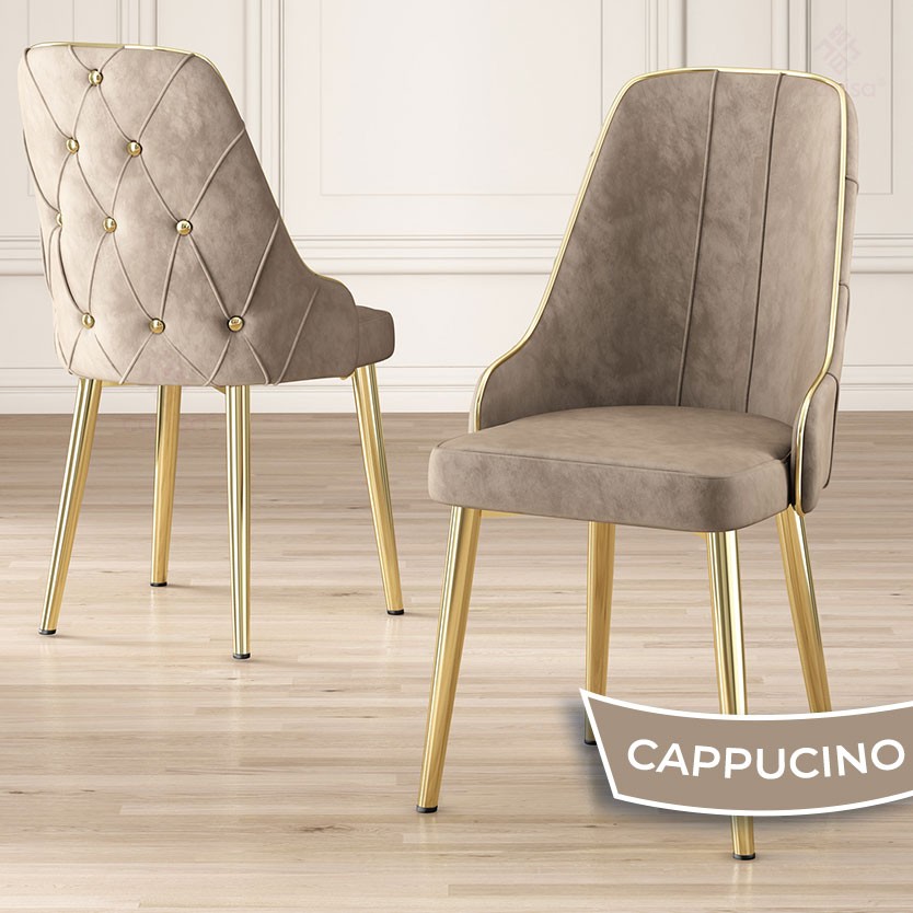Asel Serisi 90x160 Lak Panel Sonata Masa ve 6 Sandalye Gold Kaplama Ayak