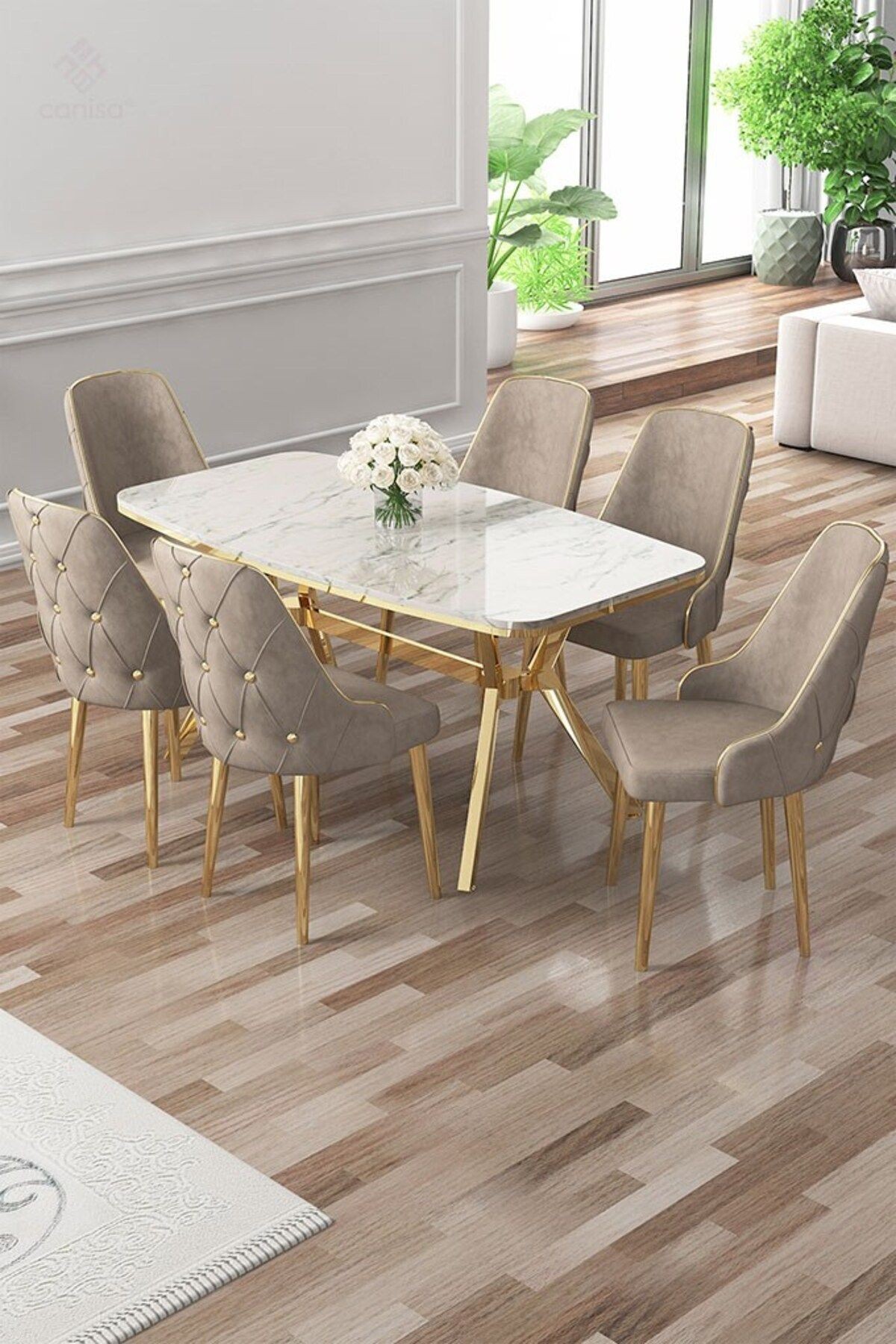 Sandalye Cappucino Masa Beyaz Mermer Desen