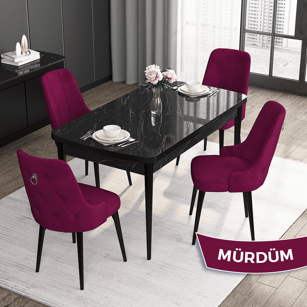 Sandalye Mürdüm Siyah Mermer Desen Masa