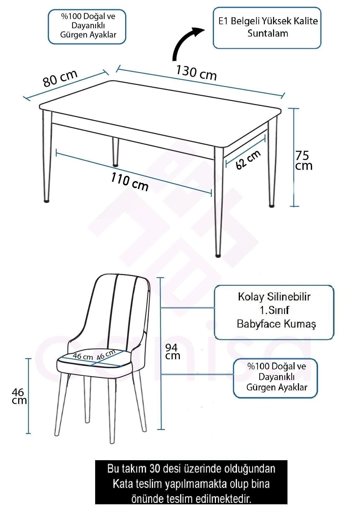 Lav Serisi 80x130 Sabit Beyaz Mermer Desen Masa Takımı Ve 6 Sandalye