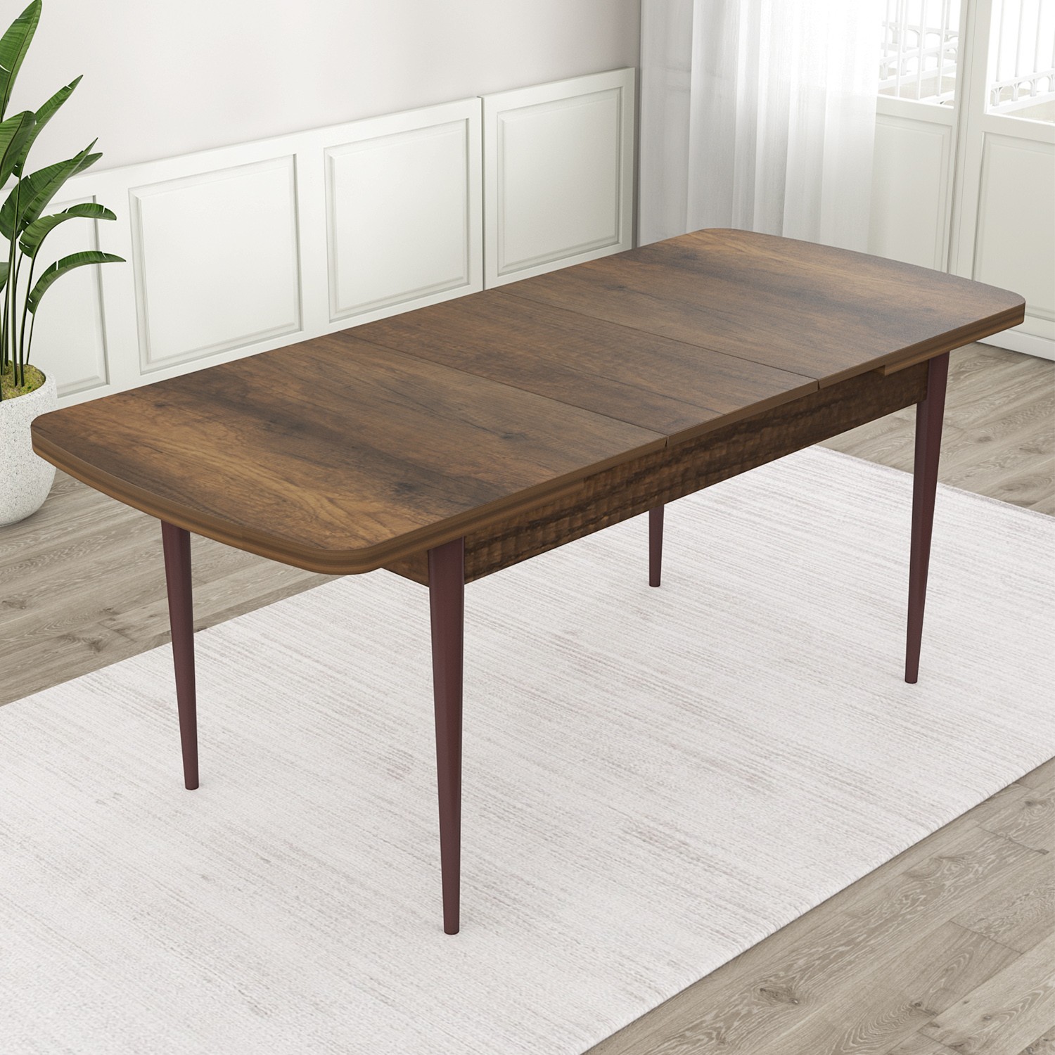 Ram Serisi 80x132 Açılabilir Barok Ahşap Desen Masa Takımı ve 6 Sandalye