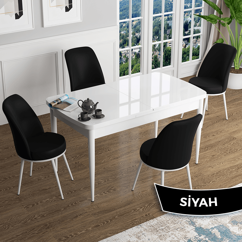 Beyaz Masa Siyah Sandalye