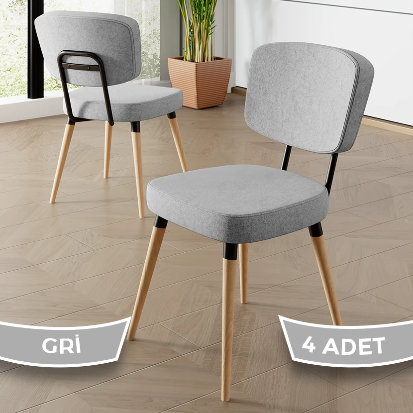 Nubba Serisi 4 adet Mutfak Sandalyesi Gürgen Doğal Ahşap Ayak Siyah Detay