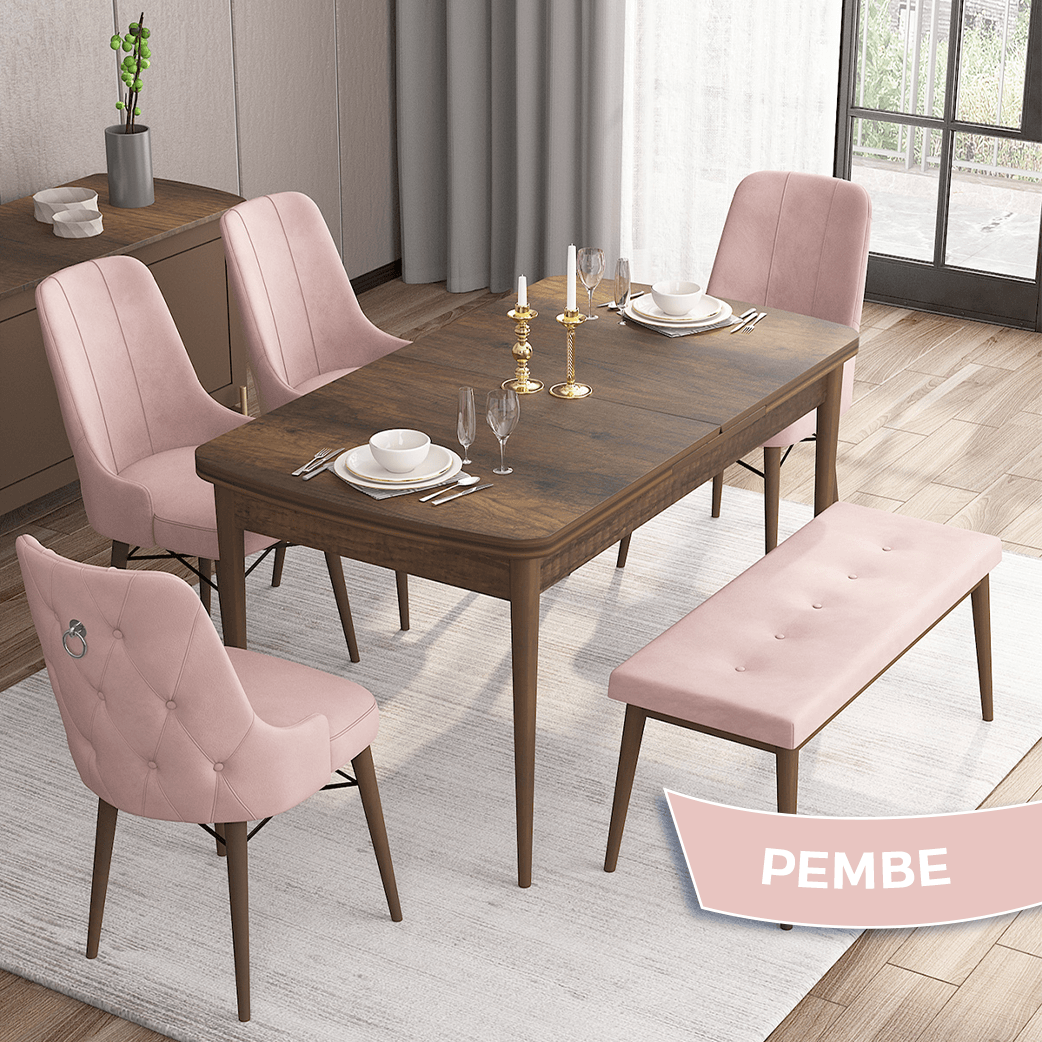 Pembe Sandalye Barok Ahşap Desen Masa