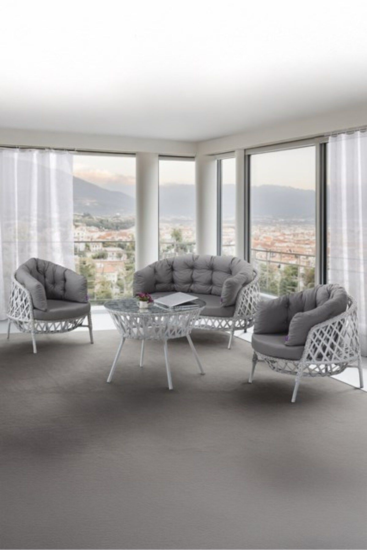 Viola Serisi 1. Sınıf Gri Rattan Gri Minder Bahçe Takımı, Balkon Takımı