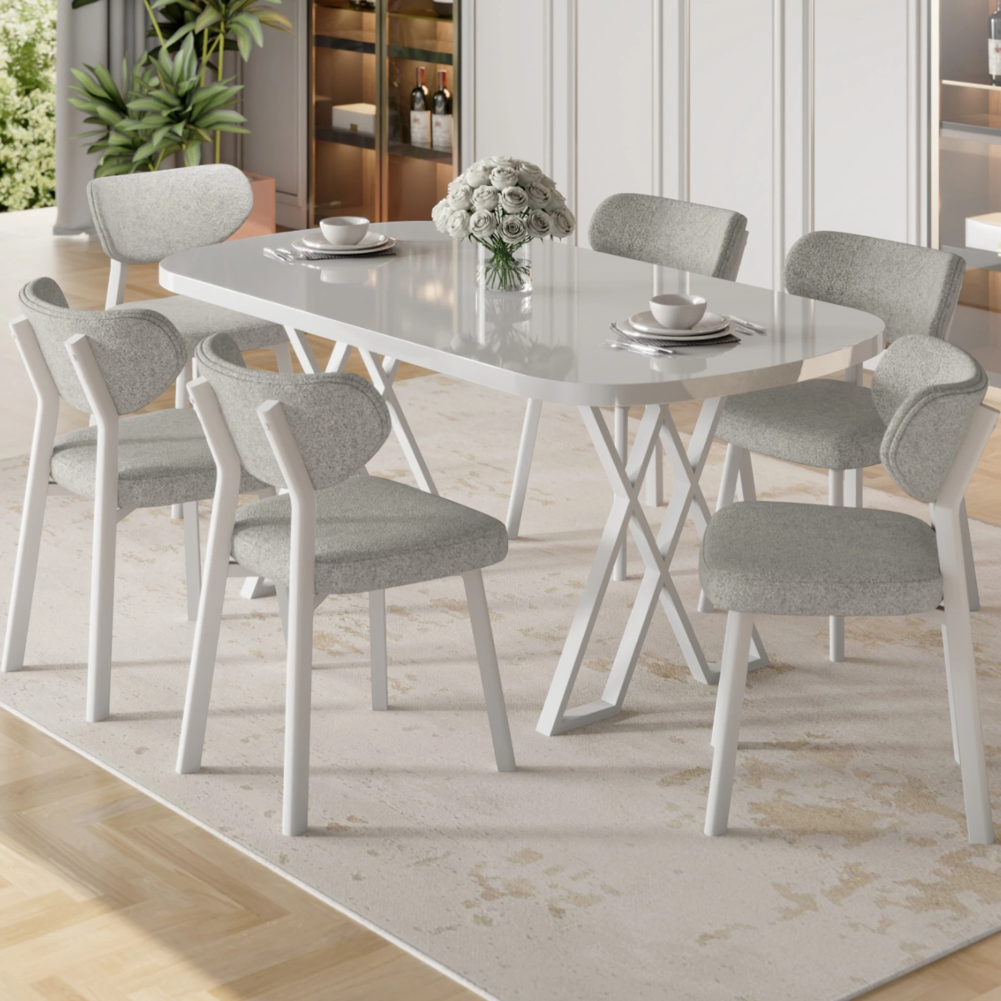 Gri Sandalye Beyaz Masa