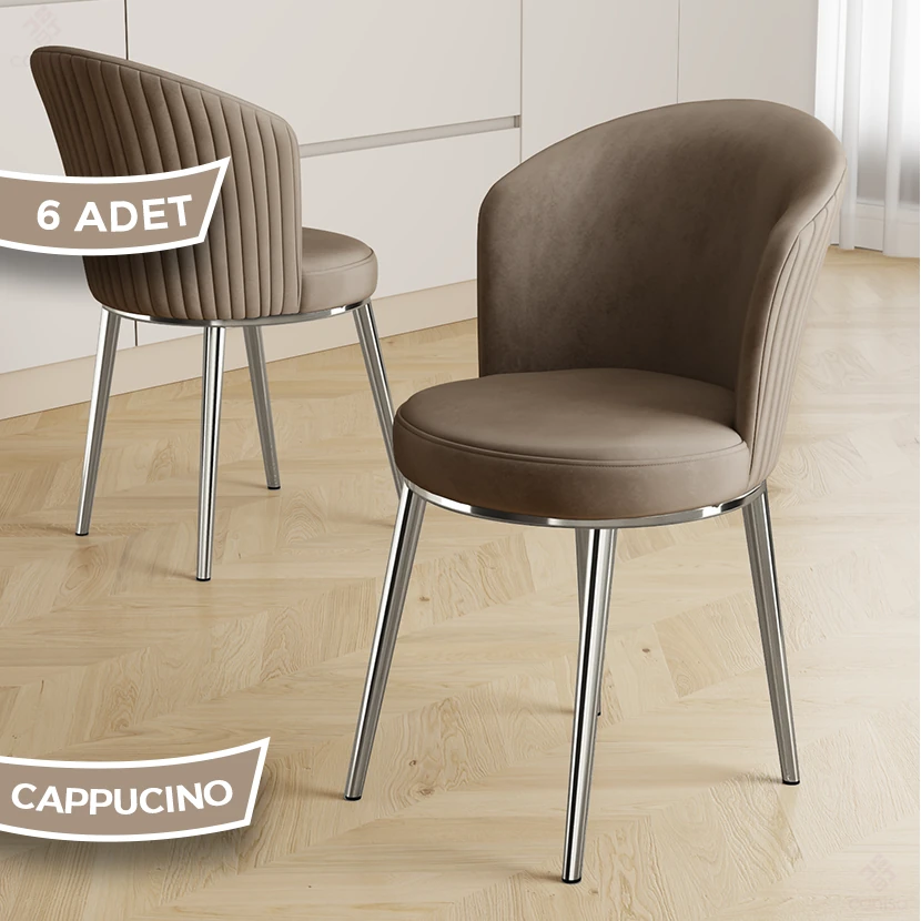  Risa Serisi 6 Adet Mutfak Sandalyesi Krom Kaplama Metal Ayak 1. Sınıf Babyface Kumaş