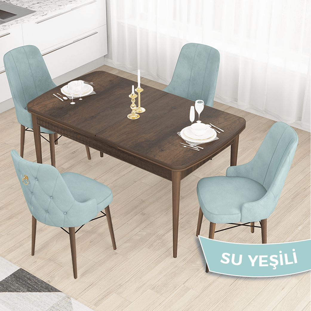 Su Yeşili Sandalye Barok Ahşap Desen Masa