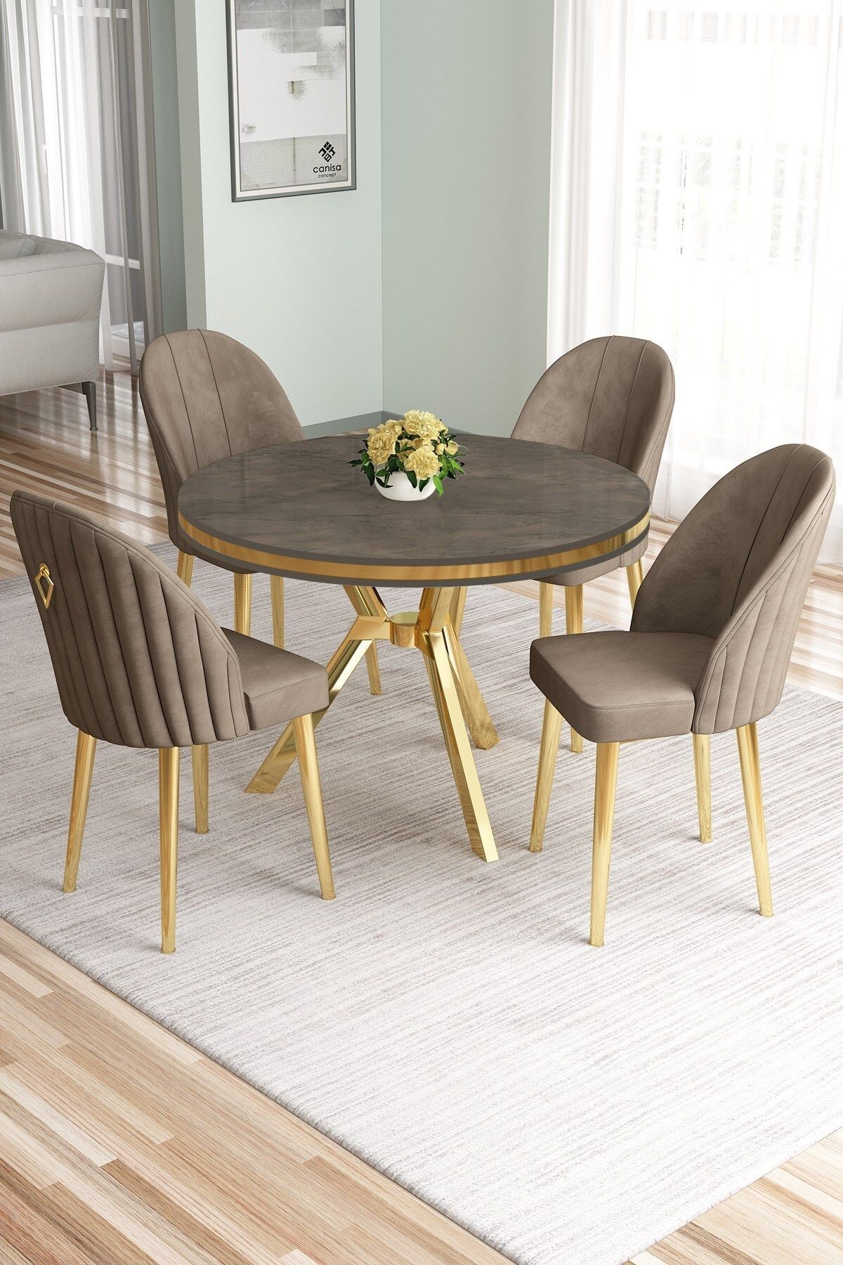 antrasit i̇roni masa sandalye cappucino gold detay
