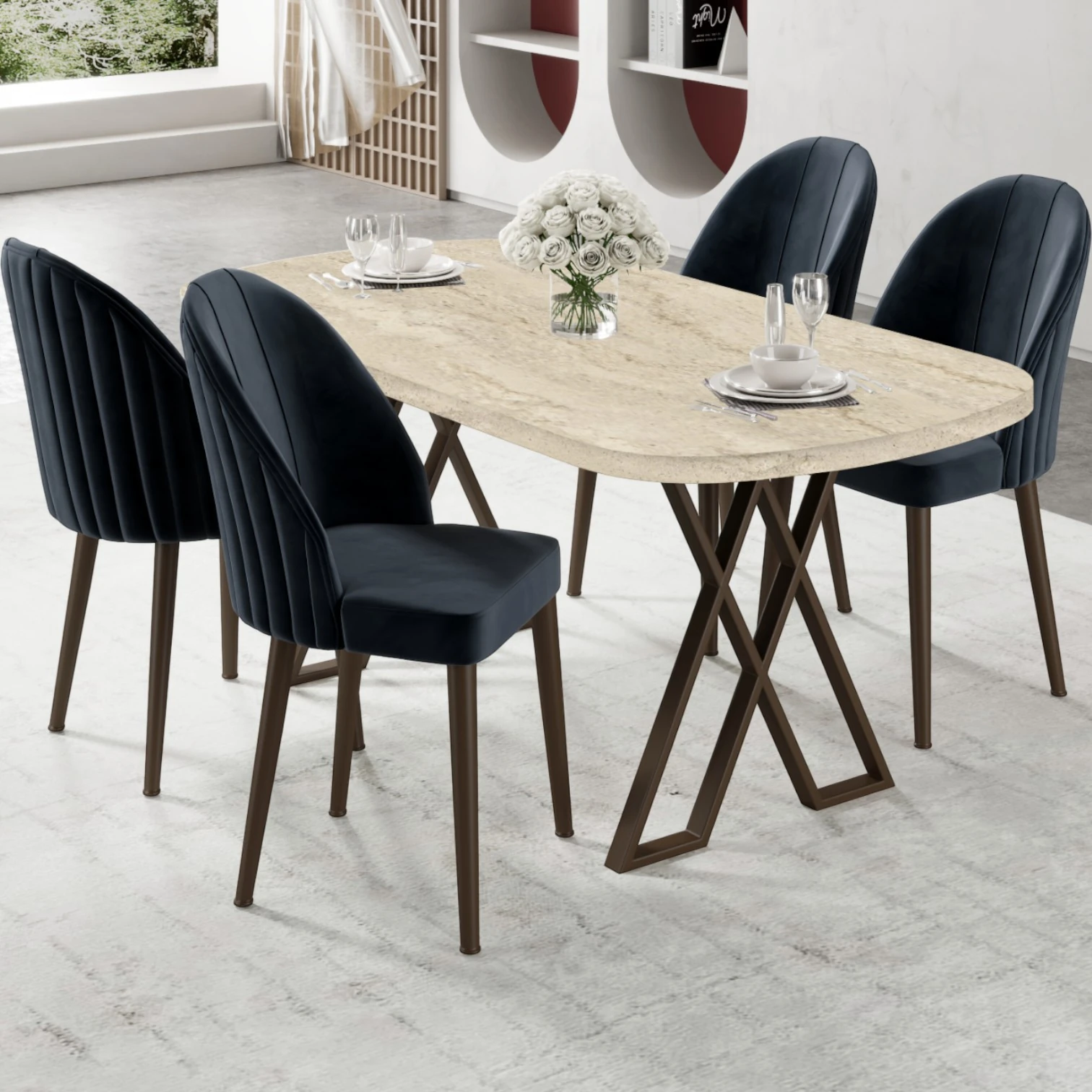 Traverten masa Antrasit Sandalye