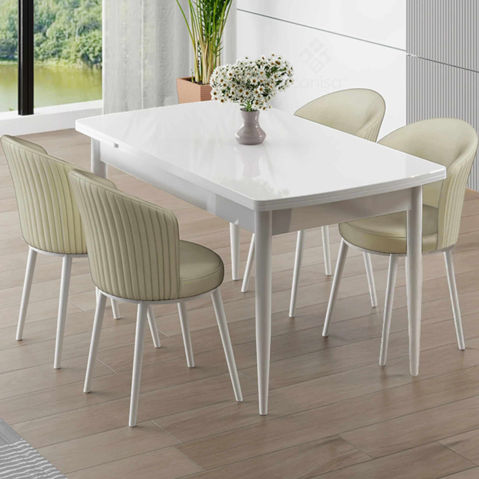 Beyaz Masa Krem Sandalye