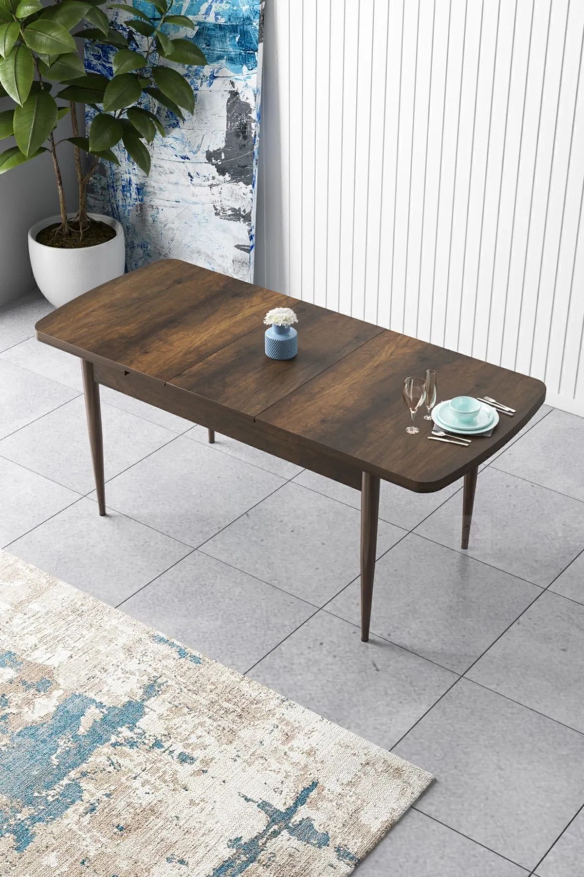 Zen Serisi 80x132 Mdf Açılabilir Barok Ahşap Desen Masa Takımı Ve 4 Sandalye