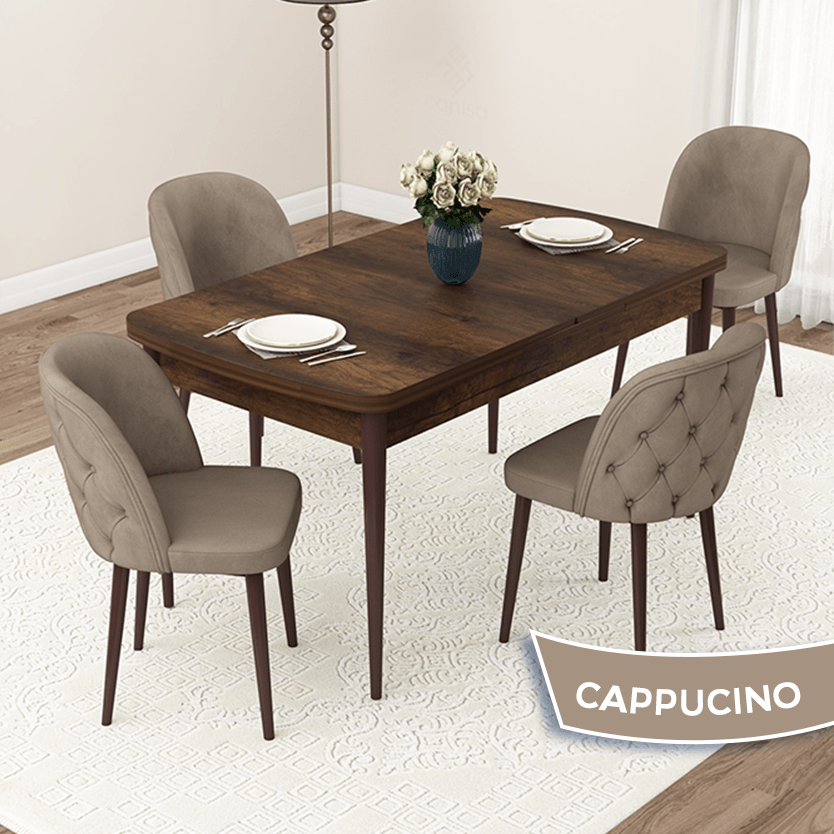 Jae Serisi 80x132 Açılabilir Barok Ahşap Desen Masa Takımı Ve 4 Sandalye