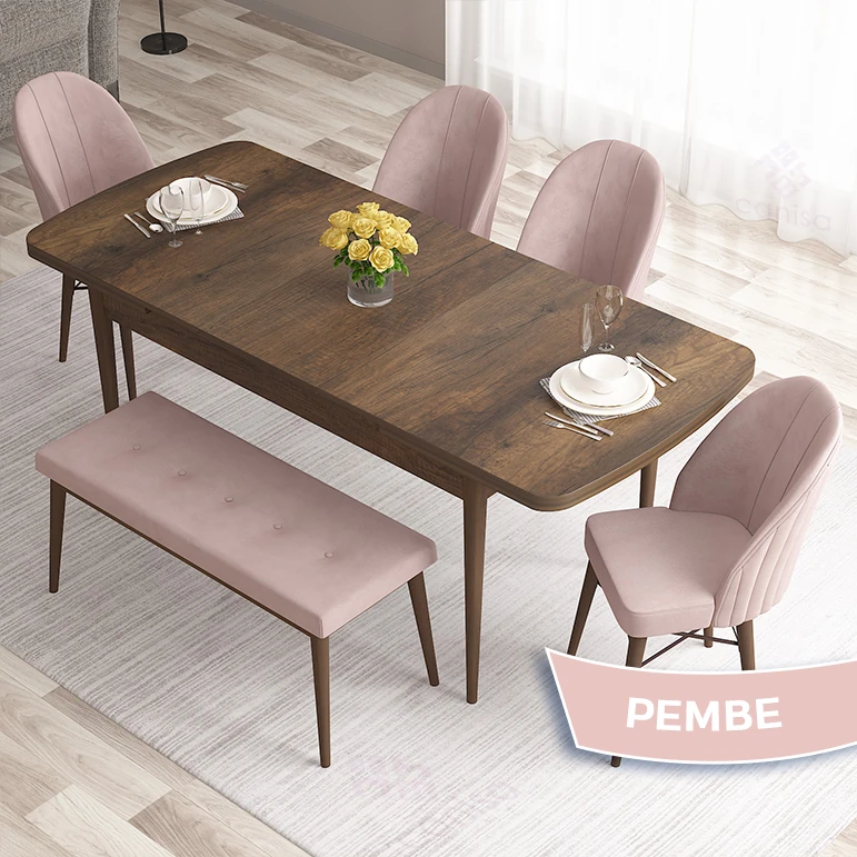 barok ahşap desen masa pembe sandalye