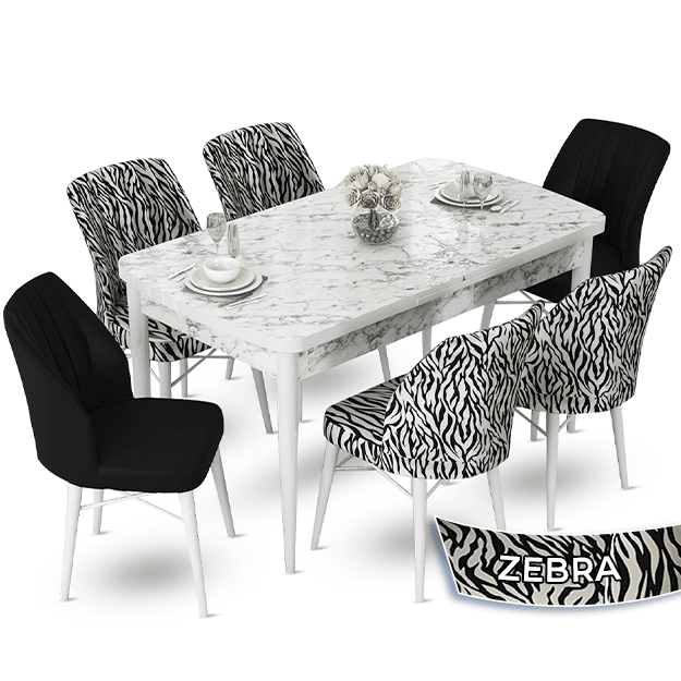 masa beyaz sandalyeler 2 zebra-2 siyah
