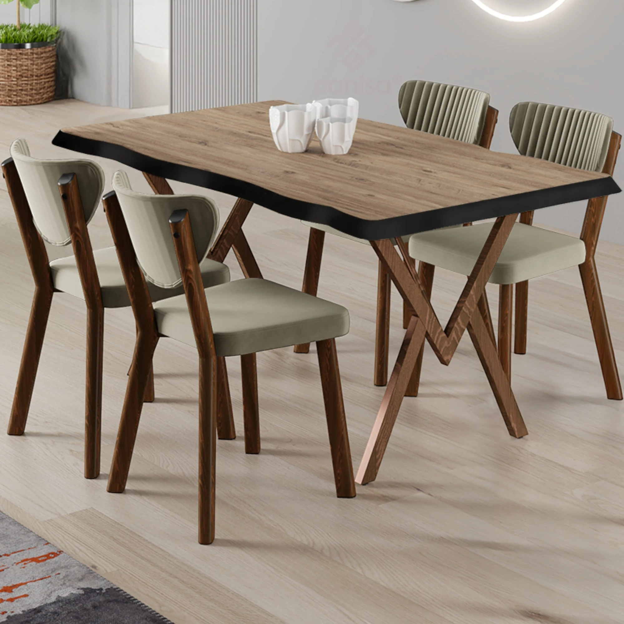 Atlantik Çam Masa Krem Sandalye