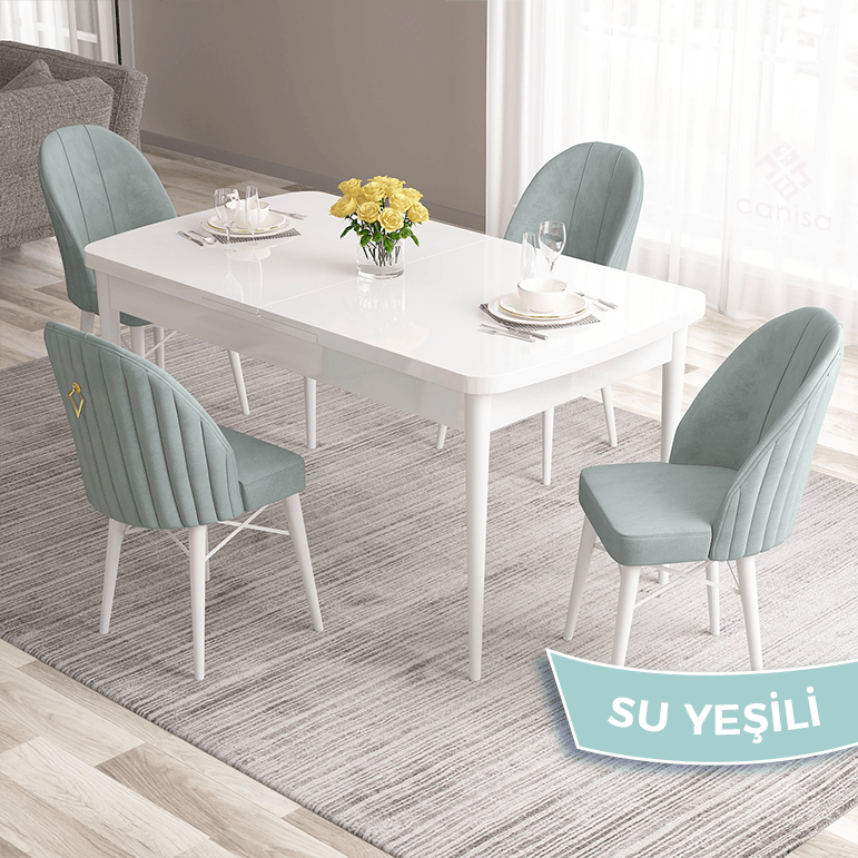 masa beyaz sandalye su yeşili