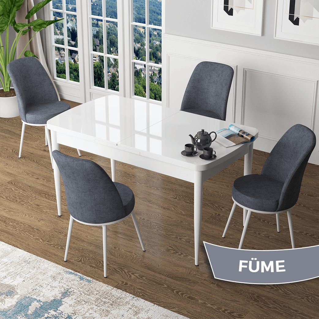 masa beyaz mermer desen sandalyeler füme