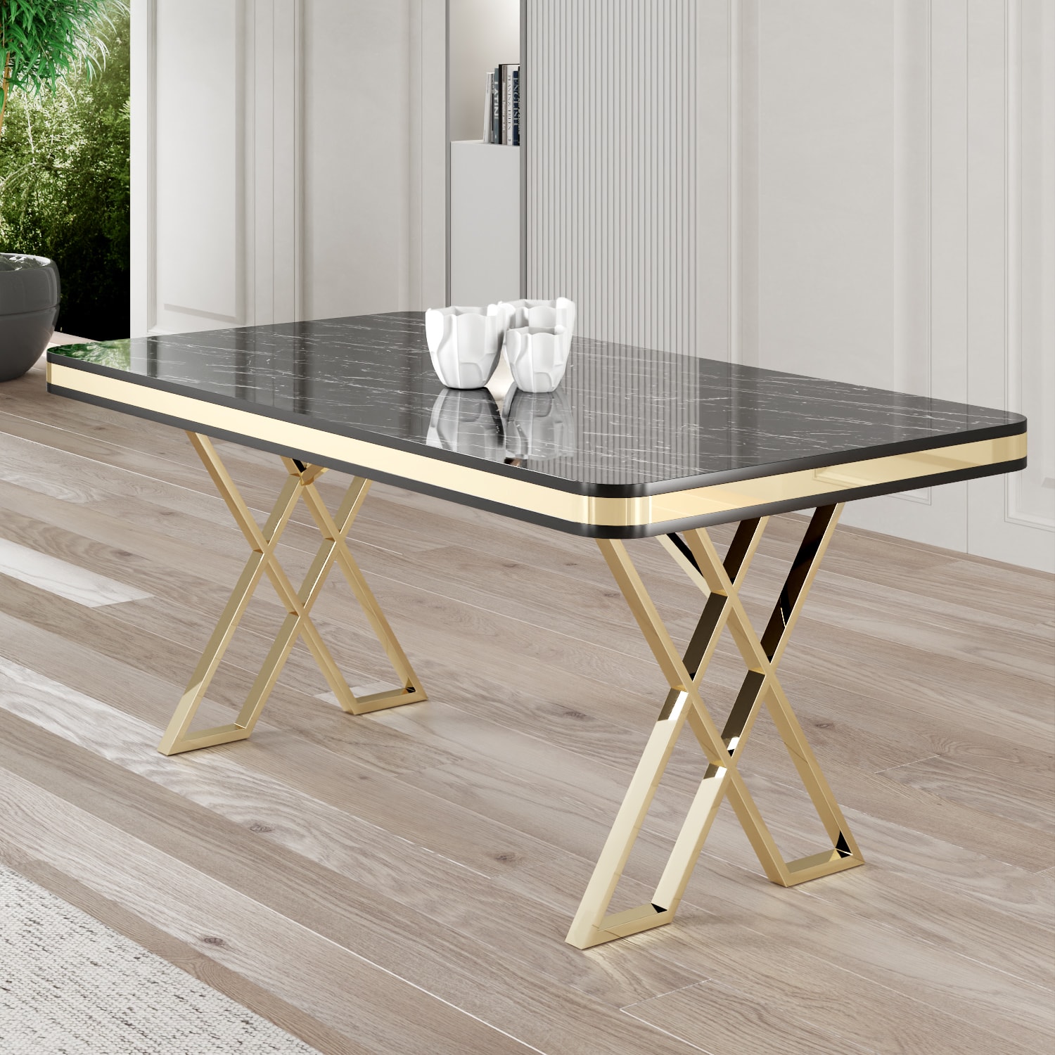 Rigel Serisi 80x130 Lak Panel Sabit Masa Gold Ayaklı