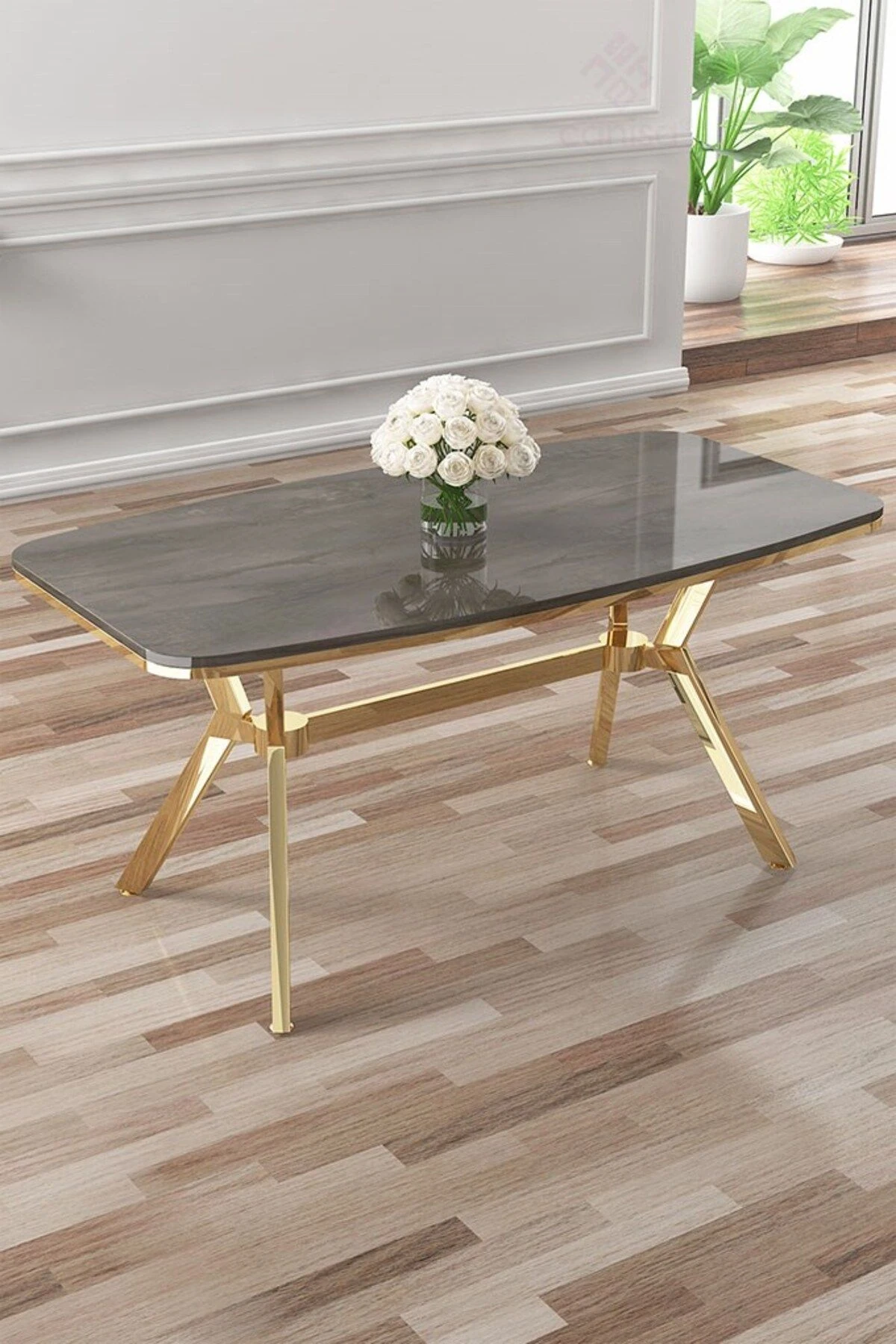 ayaページ Asel Serisi 90x160 Lak Panel Antrasit İroni Masa ve 6 Sandalye