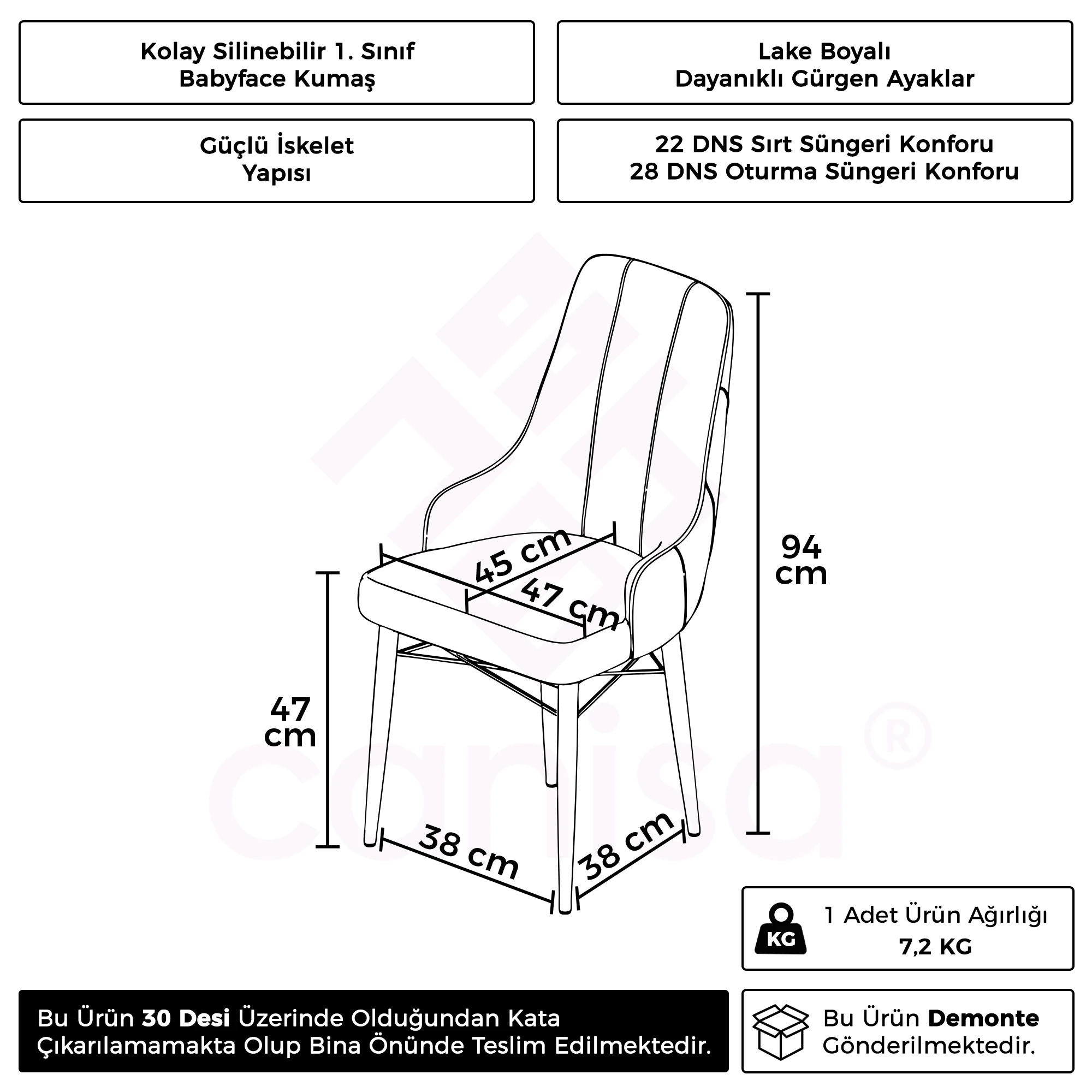 Pare Serisi 4 Adet Mutfak Sandalyesi Babyface Kumaş Beyaz Ayak