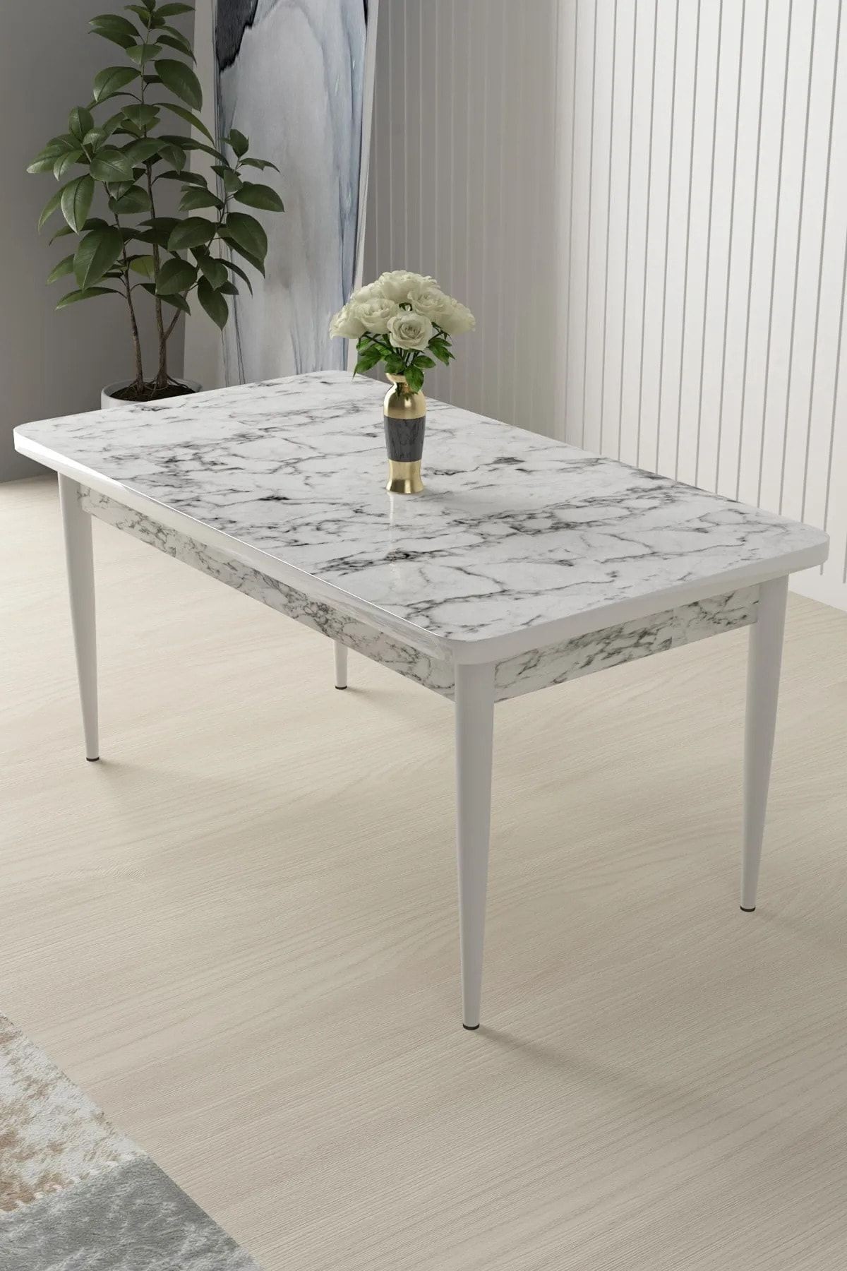 Arp Serisi 70x110 Sabit Beyaz Mermer Desen Mutfak Masası
