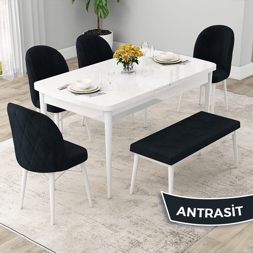 beyaz masa sandalye antrasit