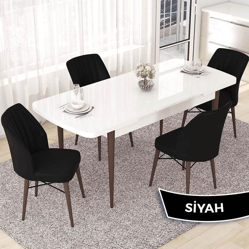 masa beyaz sandalyeler siyah ve bench gülkurusu