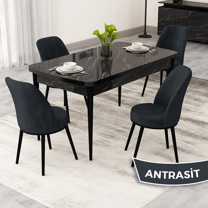 Antrasit Sandalye Siyah Mermer Desen Masa