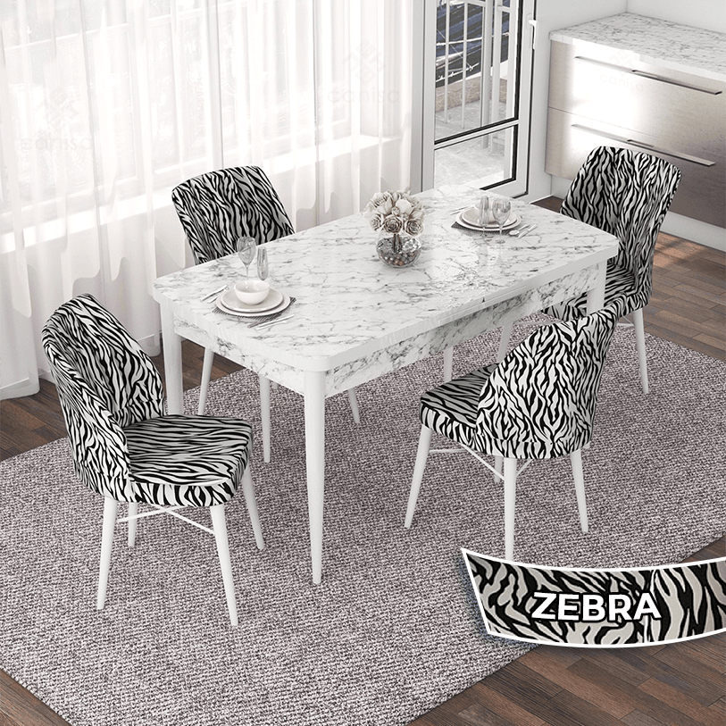 masa beyaz mermer sandalye zebra