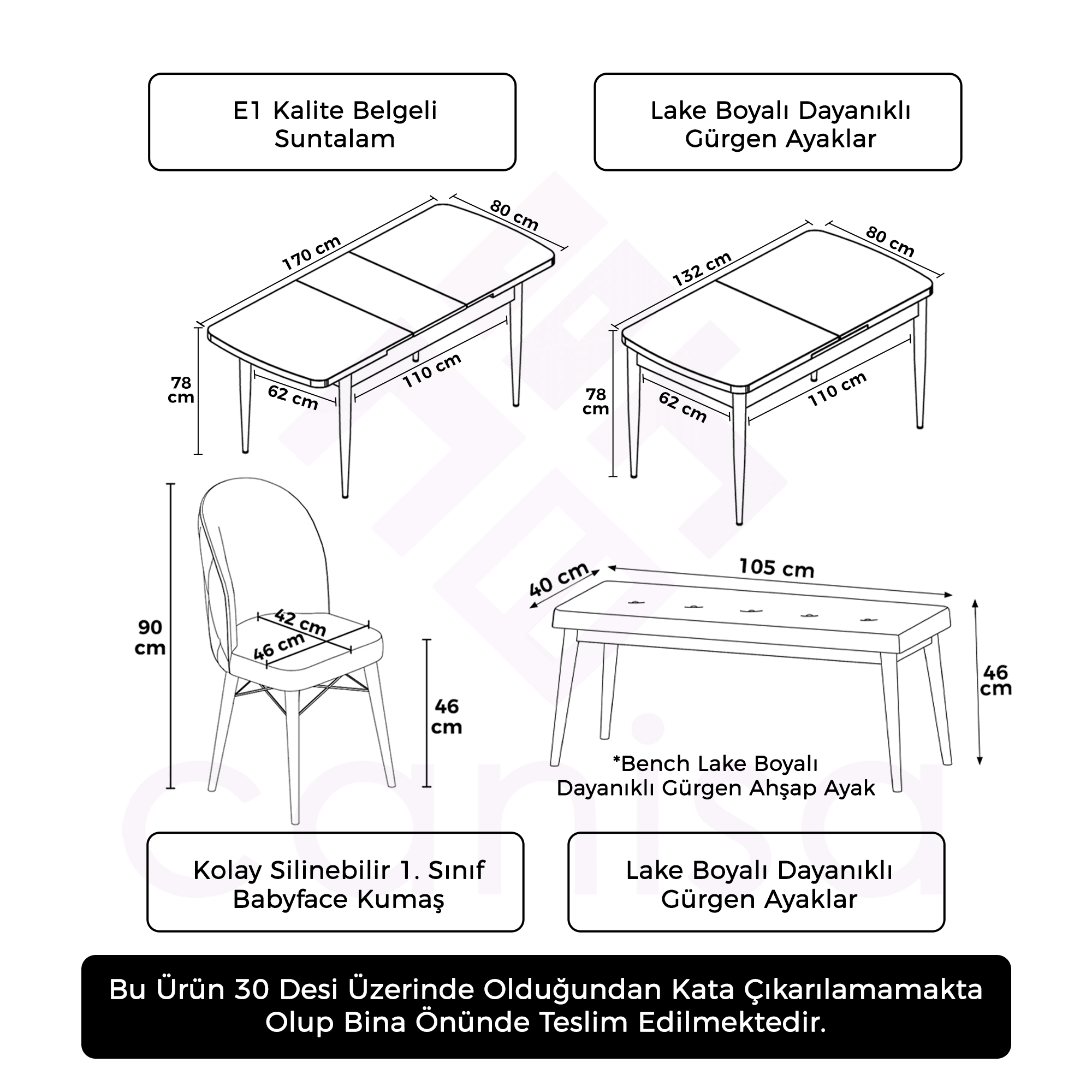 Rut Serisi 80x132 Açılabilir Barok Ahşap Desen Masa Takımı 4 Sandalye Ve 1 Bench