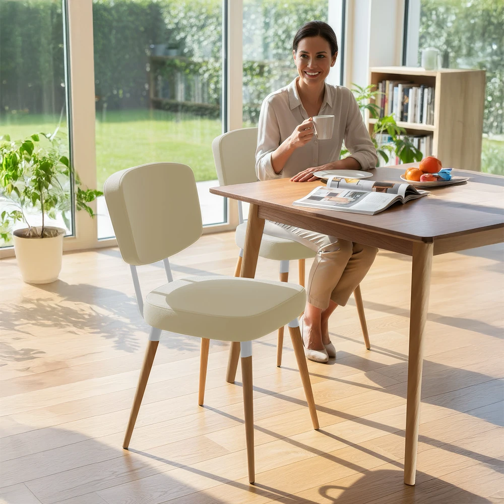 Nubba Serisi 4 adet Siyah Mutfak Sandalyesi Gürgen Doğal Ahşap Ayak Beyaz Detay