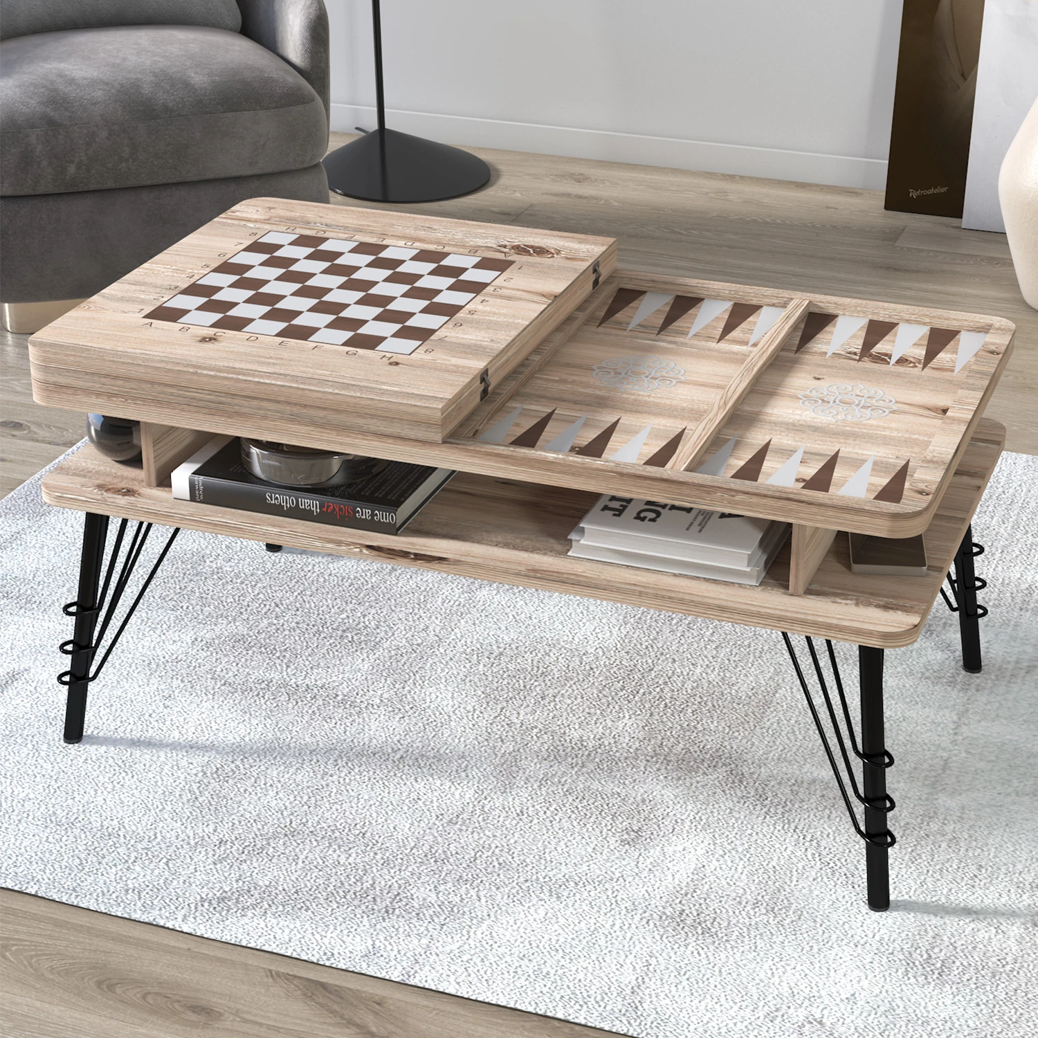 Kaisa Serisi MDF Açılabilir Tavla ve Satranç Orta Sehpası