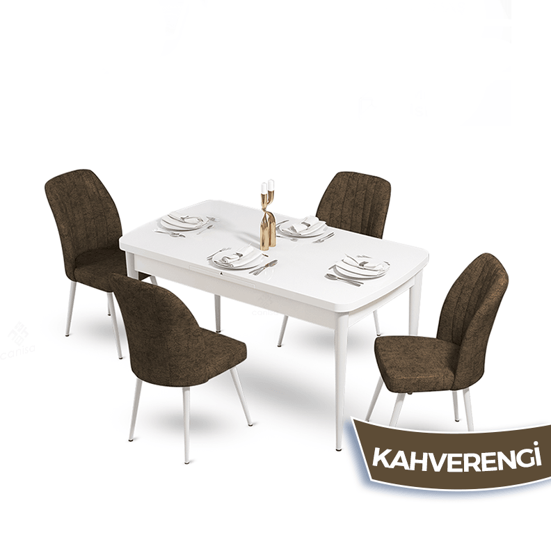 Mun Serisi 80x132 Açılabilir Mdf Beyaz Masa Takımı Ve 4 Sandalye