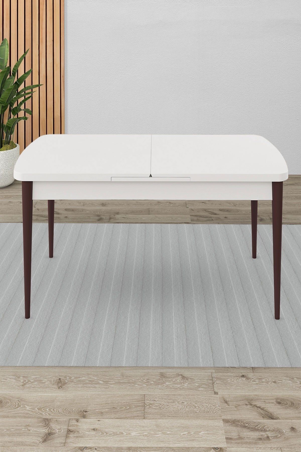 Beyaz 80x132 Açılabilir Yemek Masası Ceviz Ahşap Ayak