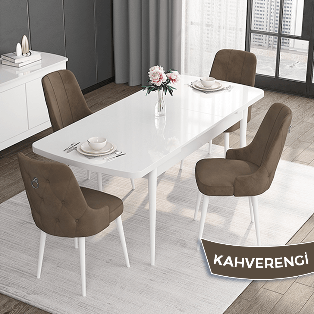 Siyah mermer desen masa Kahverengi Sandalye