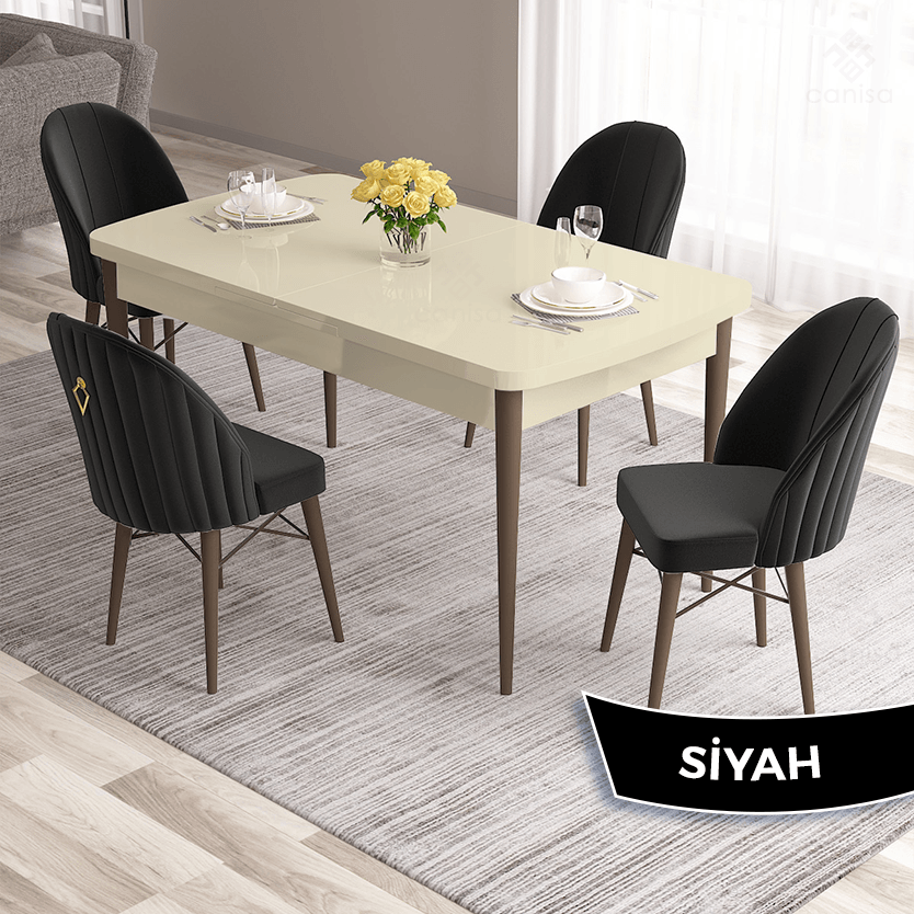 masa krem ayaklar ceviz sandalye siyah