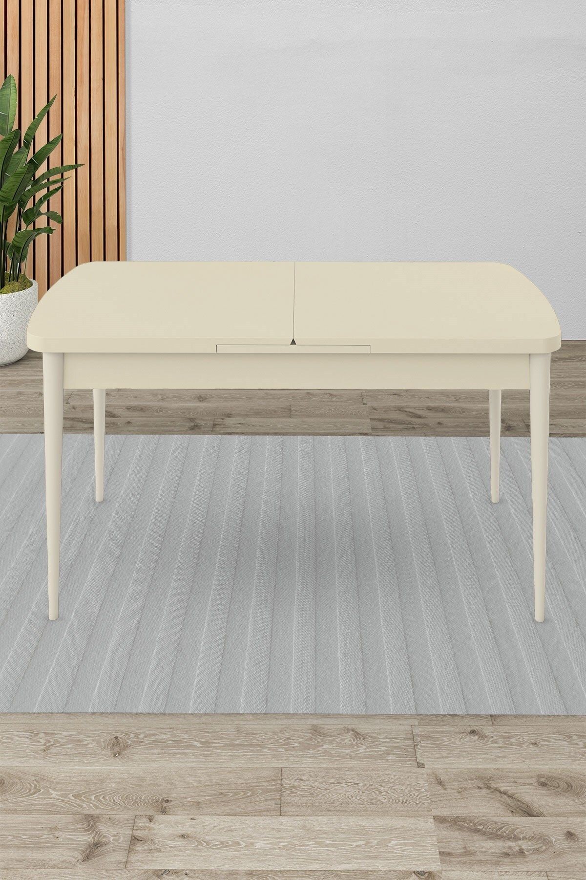 Krem 80x132 Açılabilir Yemek Masası Ahşap Ayak