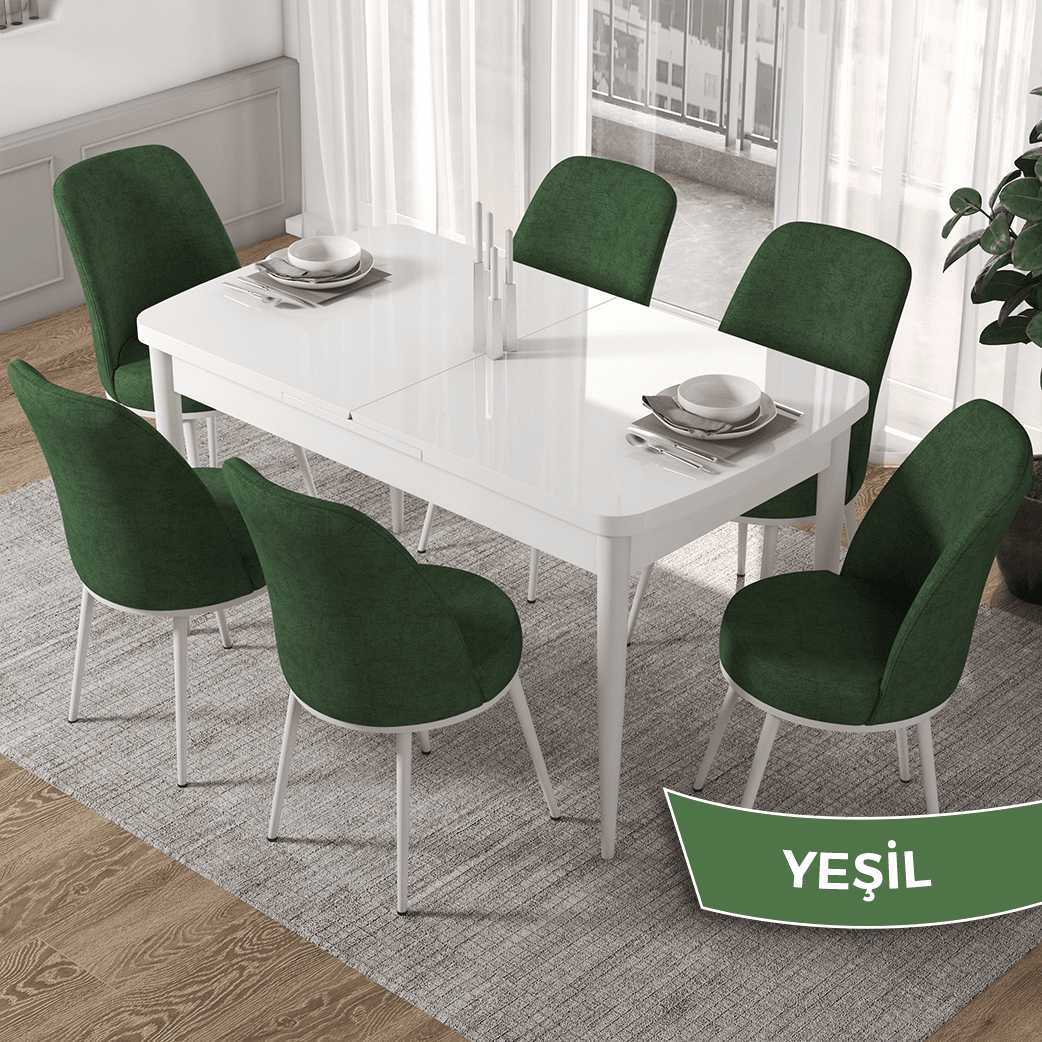 beyaz masa sandalyeler haki yeşil