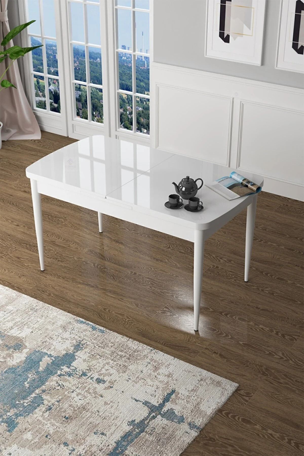 Zen Serisi 80x132 Mdf Açılabilir Beyaz Masa Takımı Ve 4 Sandalye