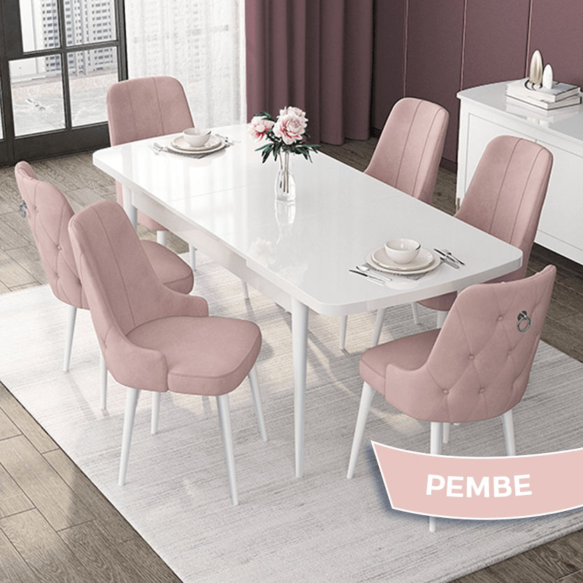 pembe Sandalye Beyaz Masa