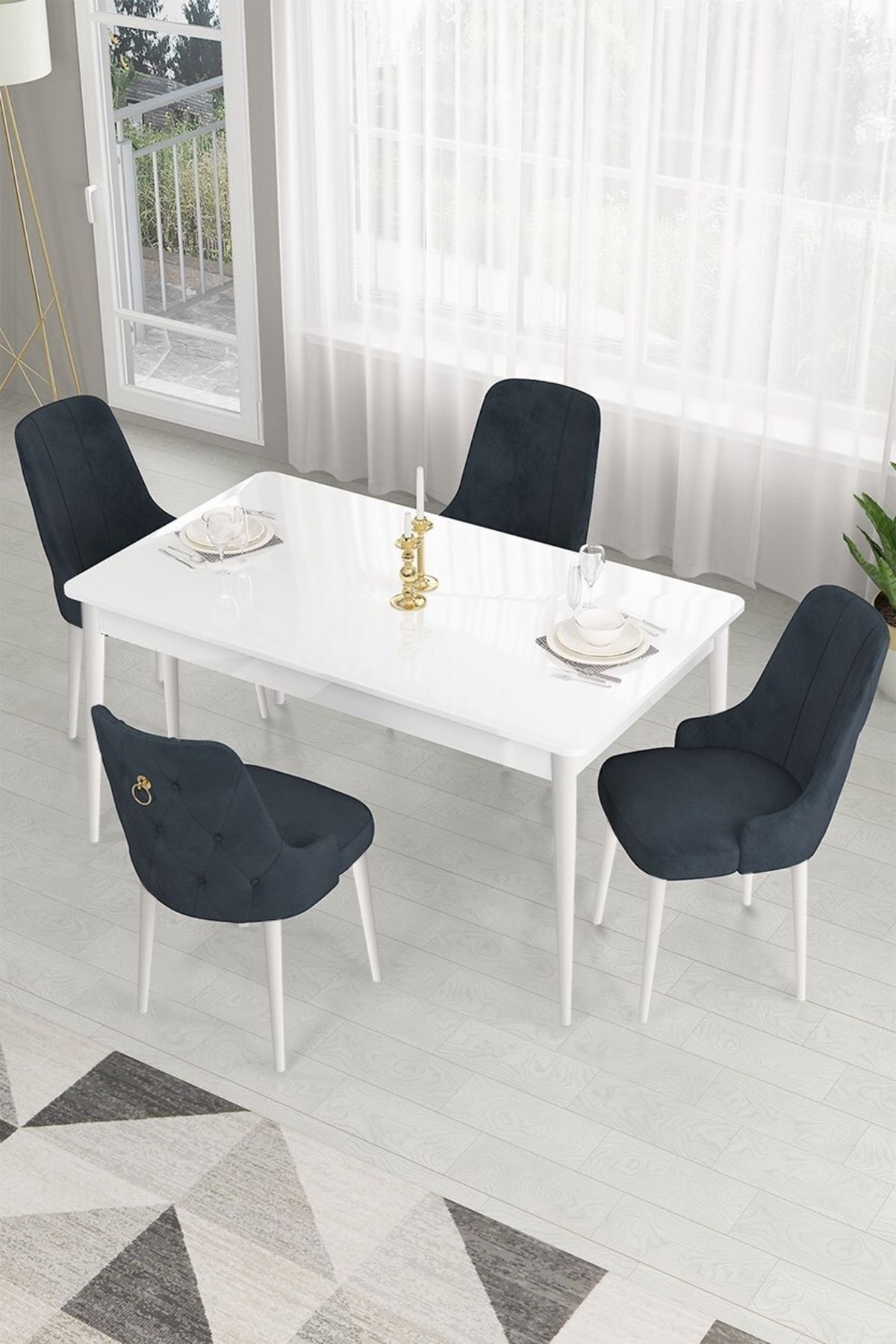 Lav Serisi 80x130 Sabit Beyaz Masa Takımı Ve 4 Sandalye