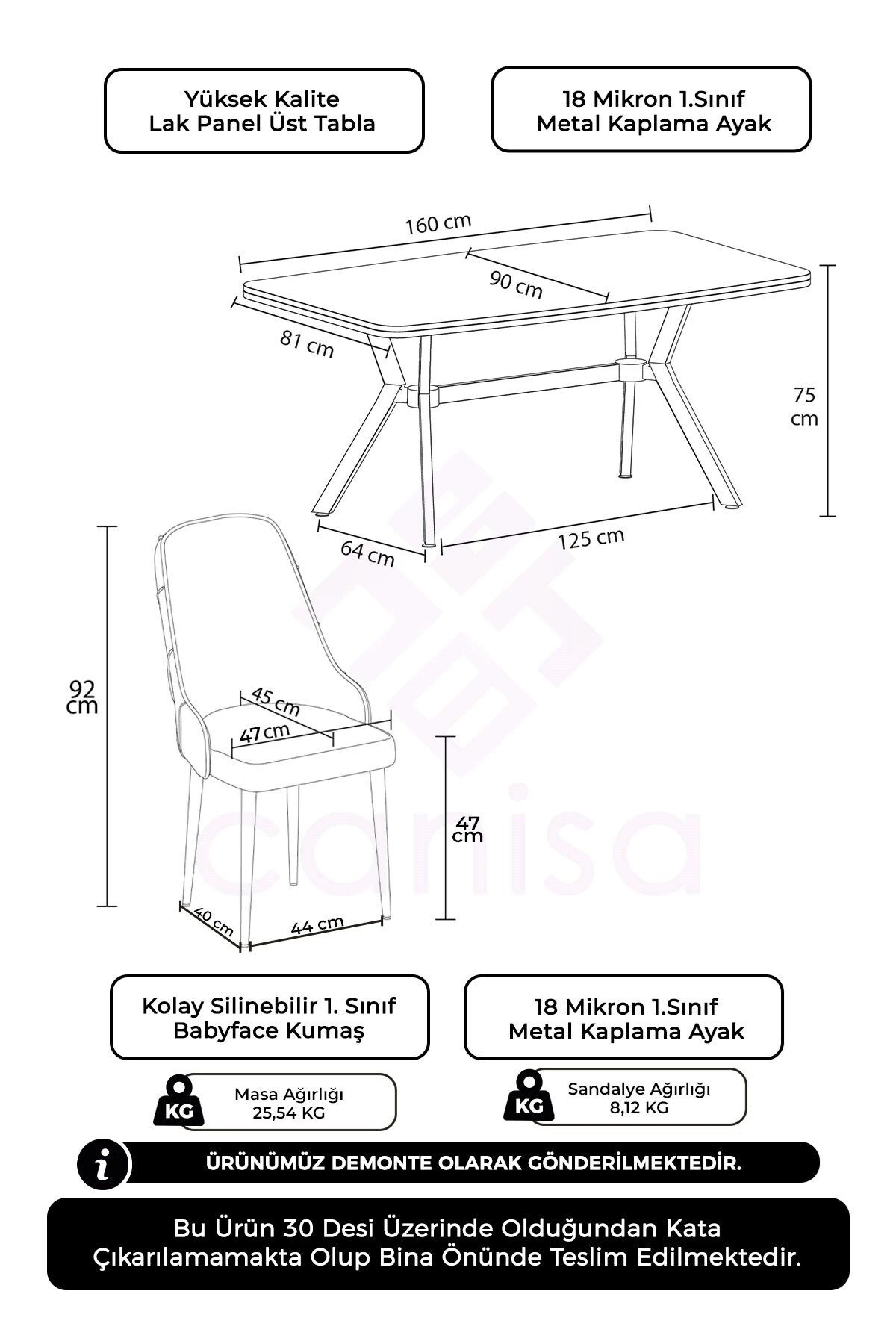 Asel Serisi 90x160 Lak Panel Sonata Masa ve 6 Sandalye Krom Kaplama Ayak