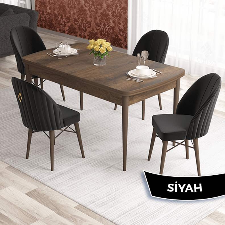 Sandalye Siyah masa siyah mermer desen
