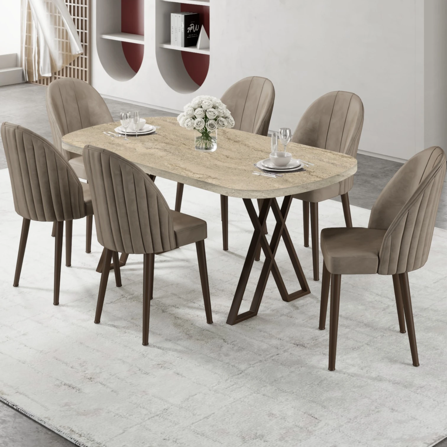 Traverten masa Cappucino Sandalye