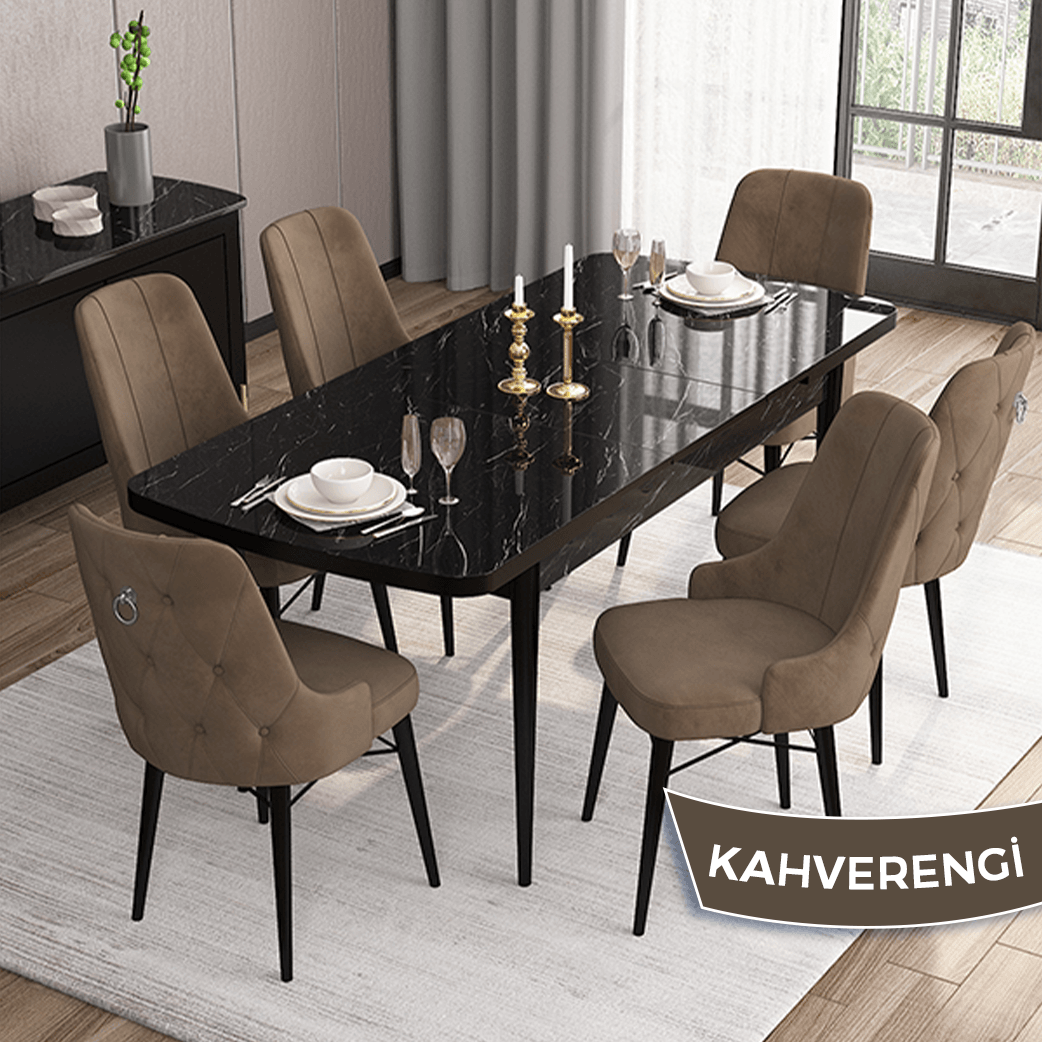 Sandalye Kahvee masa siyah mermer desen