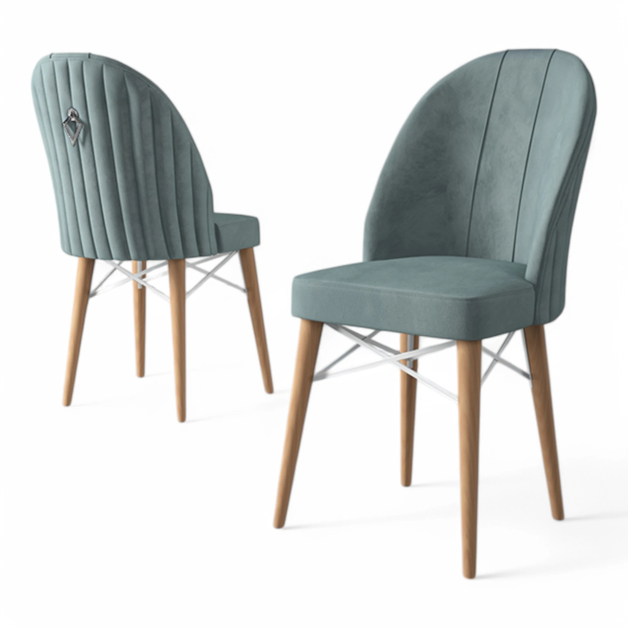 Su Yeşili Renk Sandalye / Doğal Ahşap Ayak