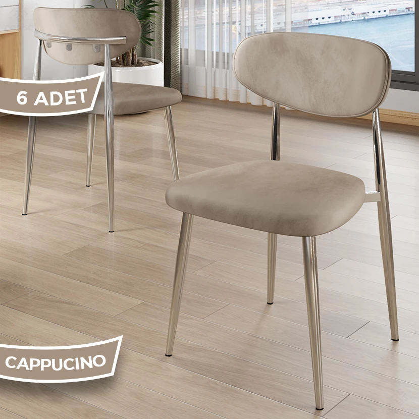 Laos Serisi 6 Adet Mutfak Sandalyesi Krom Kaplama Metal Ayak 1.Sınıf Babyface Kumaş