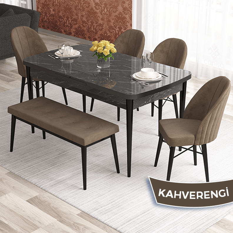 siyah mermer desen masa kahve sandalye
